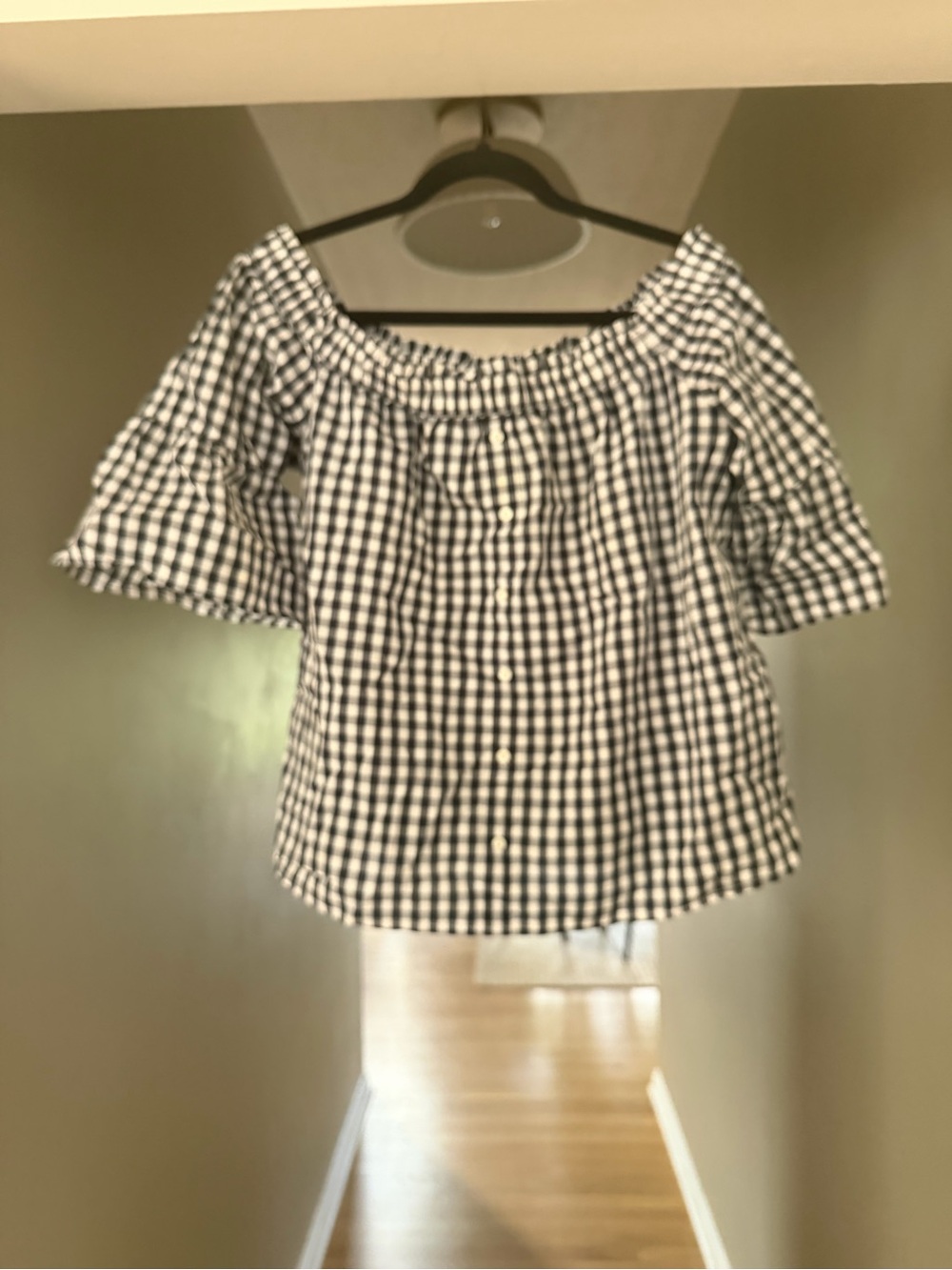 Abercrombie Off-Shoulder Navy and White Gingham Top